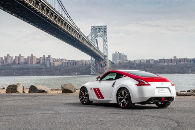2021 Nissan 370Z Coupe, 50th Anniversary Edition, with red racing stripes.